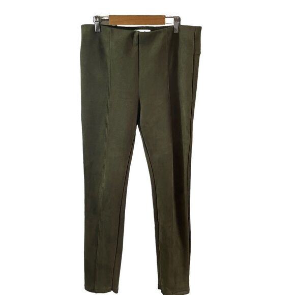 By Anthropologie Faux Suede Green Leggings Zipper Hem Size 30 - Picture 2 of 7